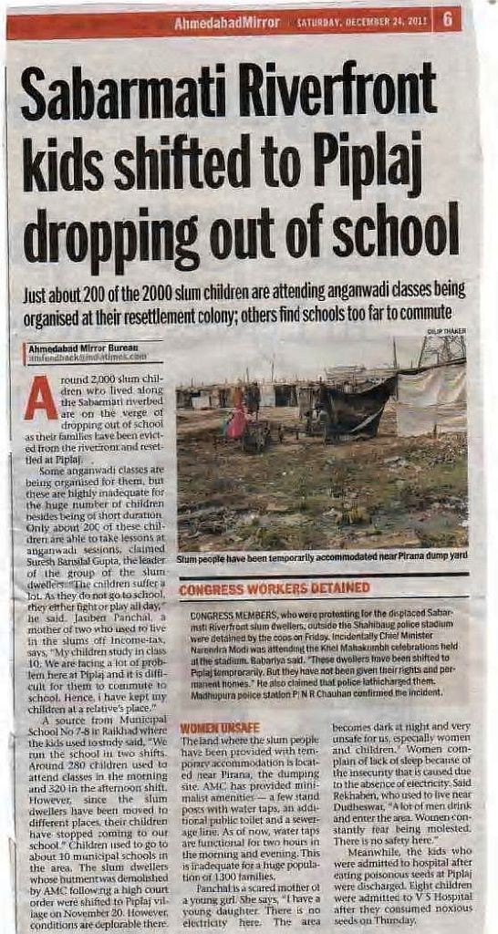 Sabarmati Riverfront kids shifted to Piplaj dropping out of school 